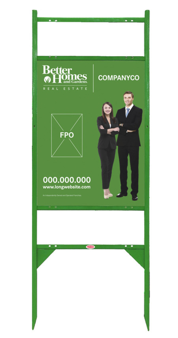 Better Homes and Gardens Real Estate Angle Iron Frame with Two Rider Inserts and Sign Panel Unit, 24"h x 18"w, Green