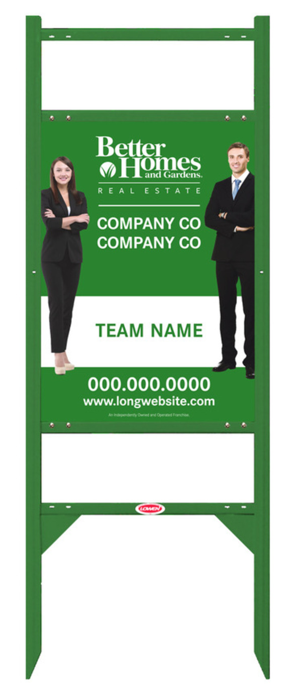 Better Homes and Gardens Real Estate Angle Iron Frame with Two Rider Inserts and Sign Panel Unit, 24"h x 18"w, Green