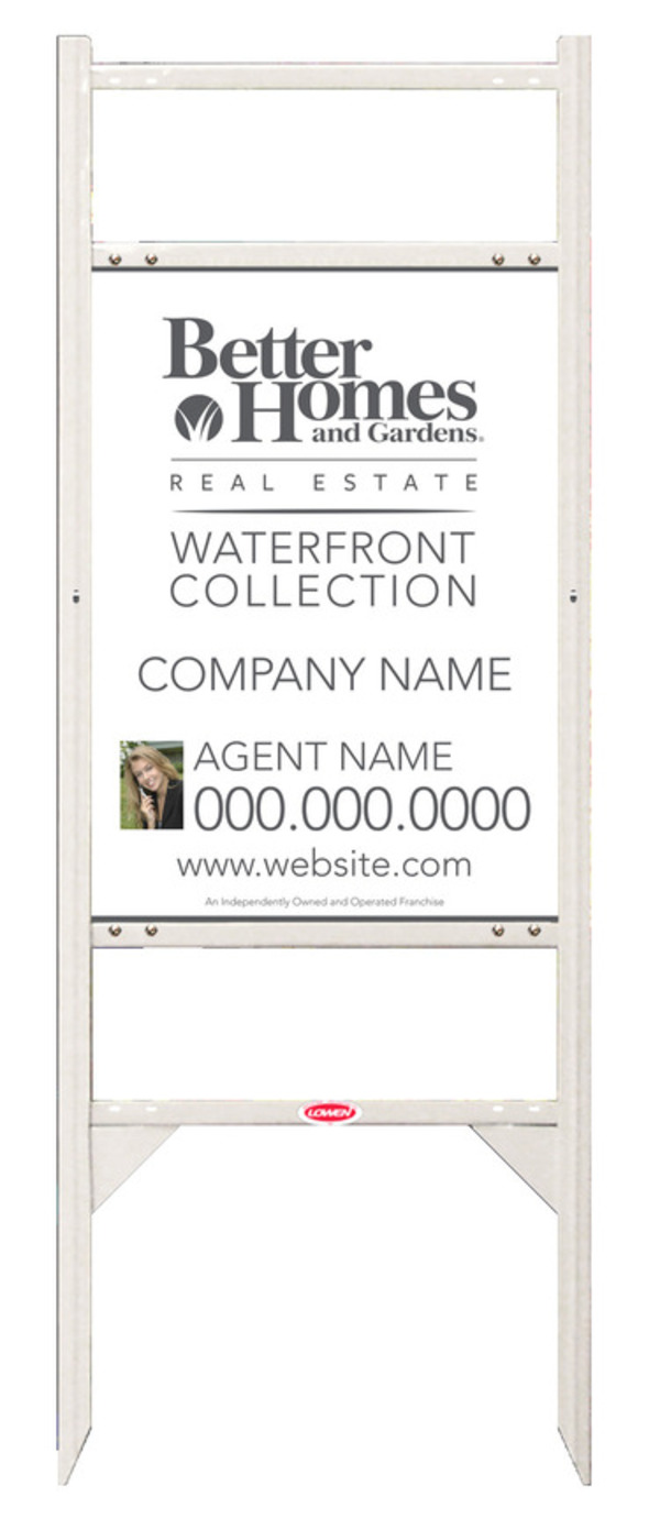Waterfront Collection Real Estate White Angle Iron Sign Frame And Photo Panel Unit With Two Rider Inserts, 24 GA Steel 24"H X 18"W