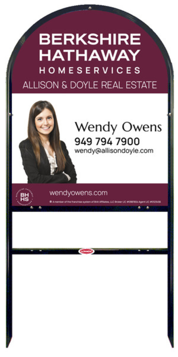 Berkshire Hathaway HomeServices Arc Top Frame w/ 1 rider inserts and Cut Out Photo Sign Panel Unit, 30"h x 24"w, Steel