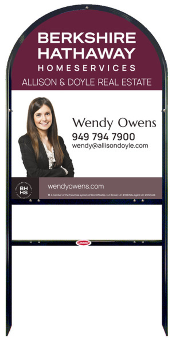 Berkshire Hathaway HomeServices Arc Top Frame w/ 1 rider inserts and Cut Out Photo Sign Panel Unit, 30"h x 24"w, Steel