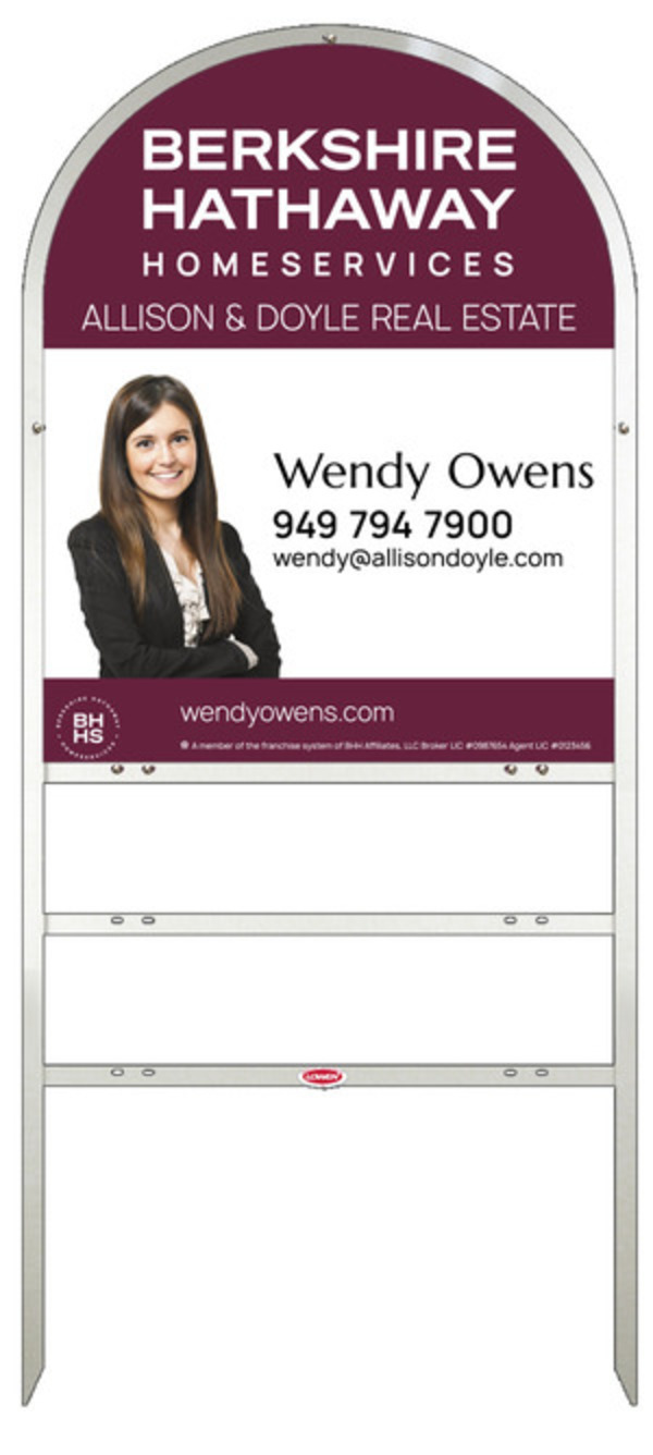 Berkshire Hathaway HomeServices Arc Top Frame w/ 2 rider inserts and Cut Out Photo Sign Panel Unit, 30"h x 24"w, Steel