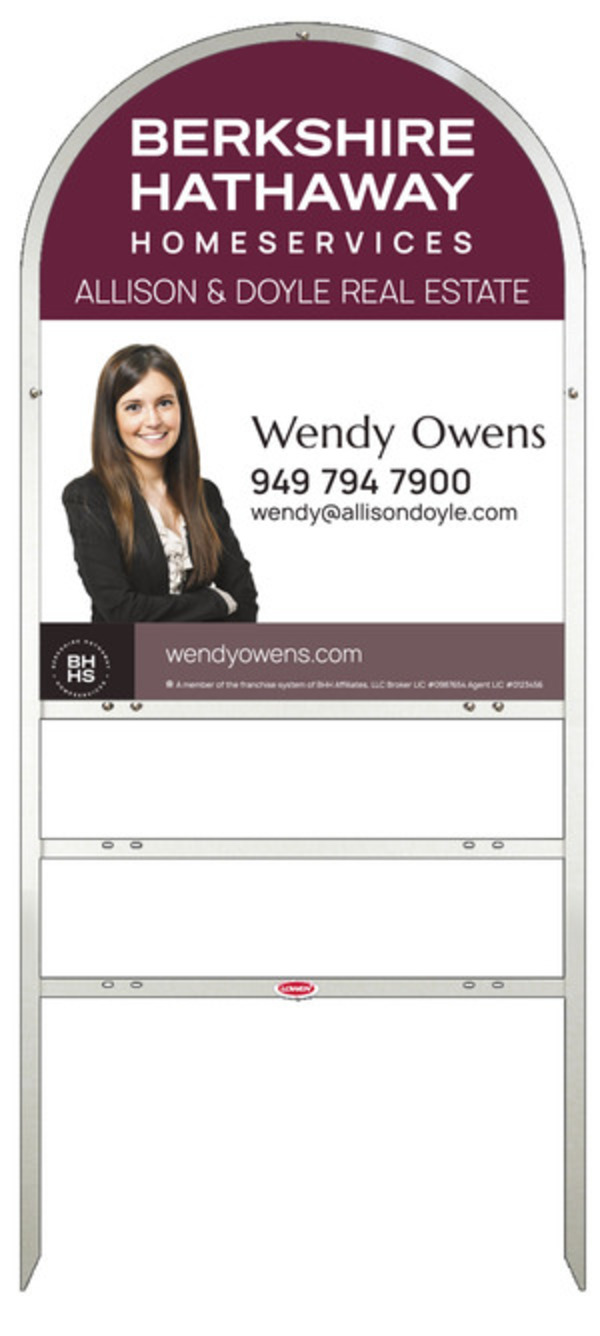 Berkshire Hathaway HomeServices Arc Top Frame w/ 2 rider inserts and Cut Out Photo Sign Panel Unit, 30"h x 24"w, Steel