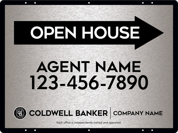Directional Agent Open House Sign Panel, 18"H X 24"W, 3mm Brushed Aluminum Composite
