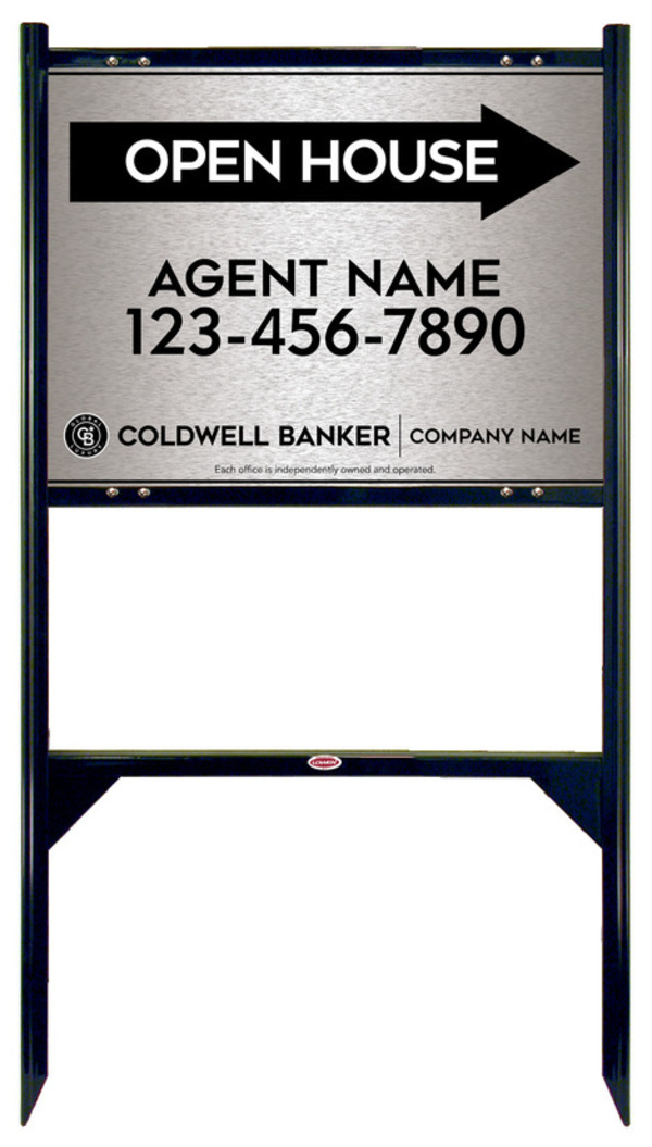 Angle Iron Frame And Agent Open House Sign Panel Unit, 18"H X 24"W, Brushed Aluminum Composite