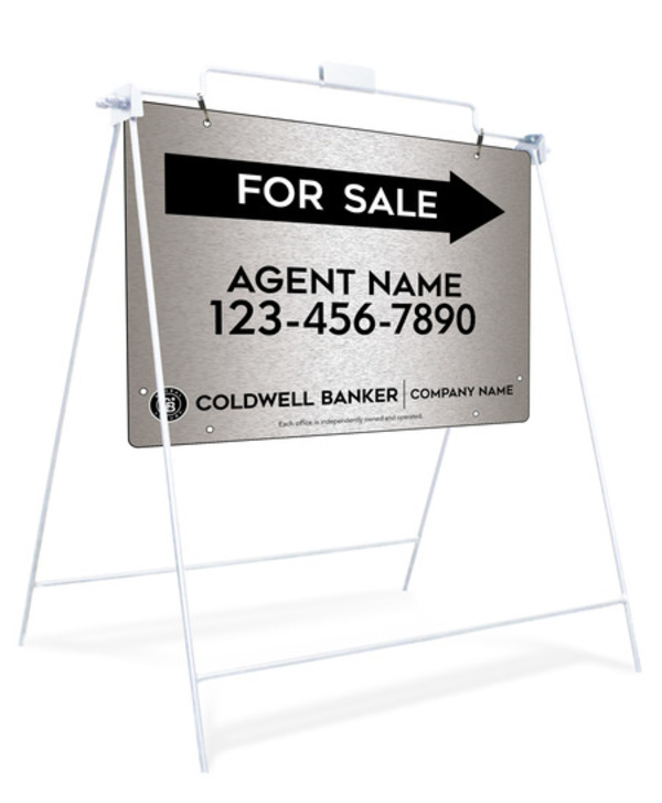 Swinging A-Frame And Agent For Sale Sign Panel Unit, 18"H X 24"W, Brushed Aluminum Composite
