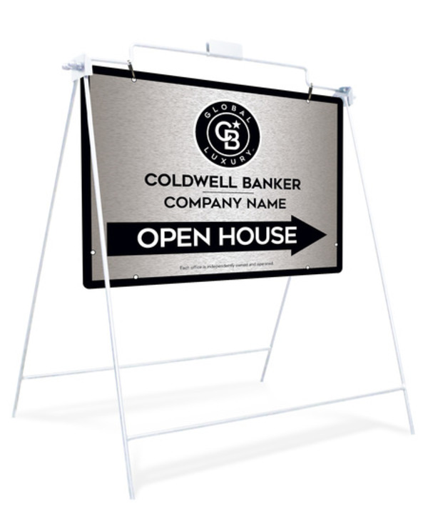 Swinging A-Frame And Office Open House Sign Panel Unit, 18"H X 24"W, Brushed Aluminum Composite