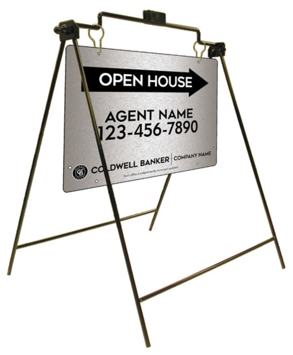 Swinging A-Frame And Agent Open House Sign Panel Unit, 18"H X 24"W, Brushed Aluminum Composite