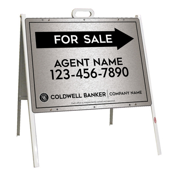 A-Frame And Agent For Sale Sign Panel Unit, 18"H X 24"W, Brushed Aluminum Composite