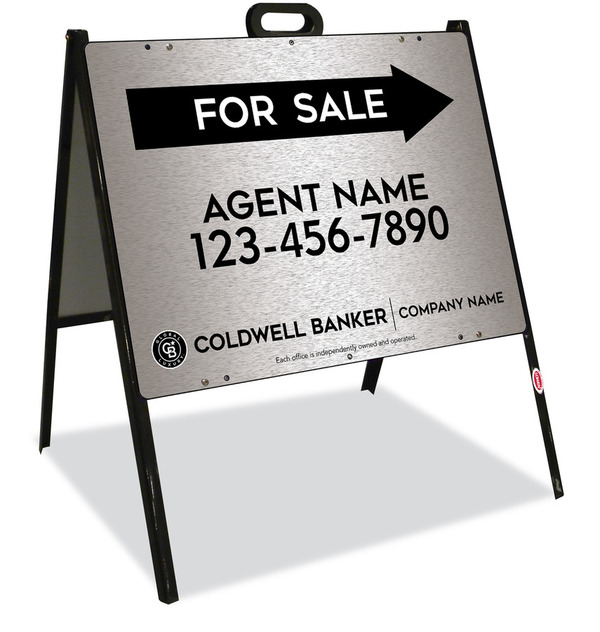A-Frame And Agent For Sale Sign Panel Unit, 18"H X 24"W, Brushed Aluminum Composite