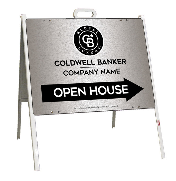 Angle Iron Frame And Office Open House Sign Panel Unit, 18"H X 24"W, Brushed Aluminum Composite
