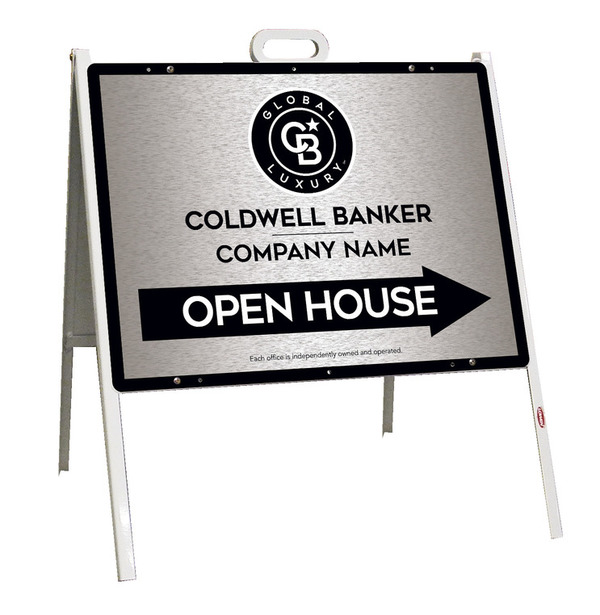 Angle Iron Frame And Office Open House Sign Panel Unit, 18"H X 24"W, Brushed Aluminum Composite