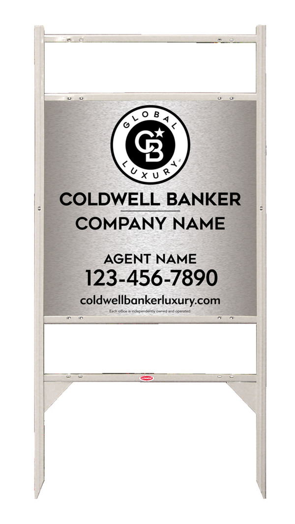 Angle Iron Frame W/ 2 Rider Inserts And Agent Sign Panel Unit, 24"H X 24"W, Brushed Aluminum Composite