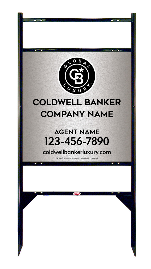 Angle Iron Frame W/ 2 Rider Inserts And Agent Sign Panel Unit, 24"H X 24"W, Brushed Aluminum Composite