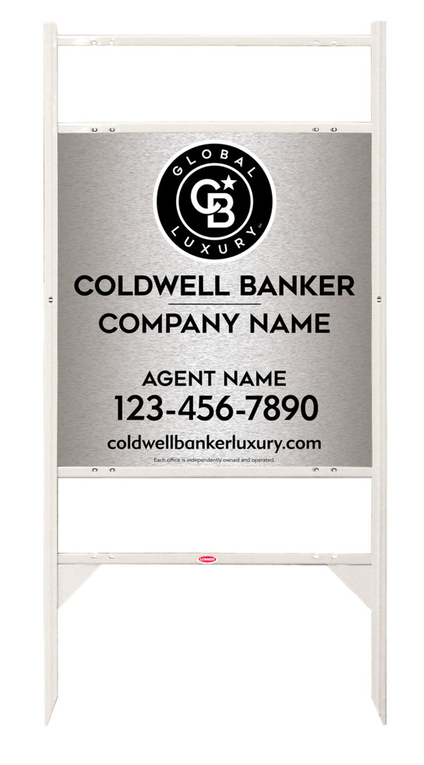 Angle Iron Frame W/ 2 Rider Inserts And Agent Sign Panel Unit, 25"H X 24"W, Brushed Aluminum Composite
