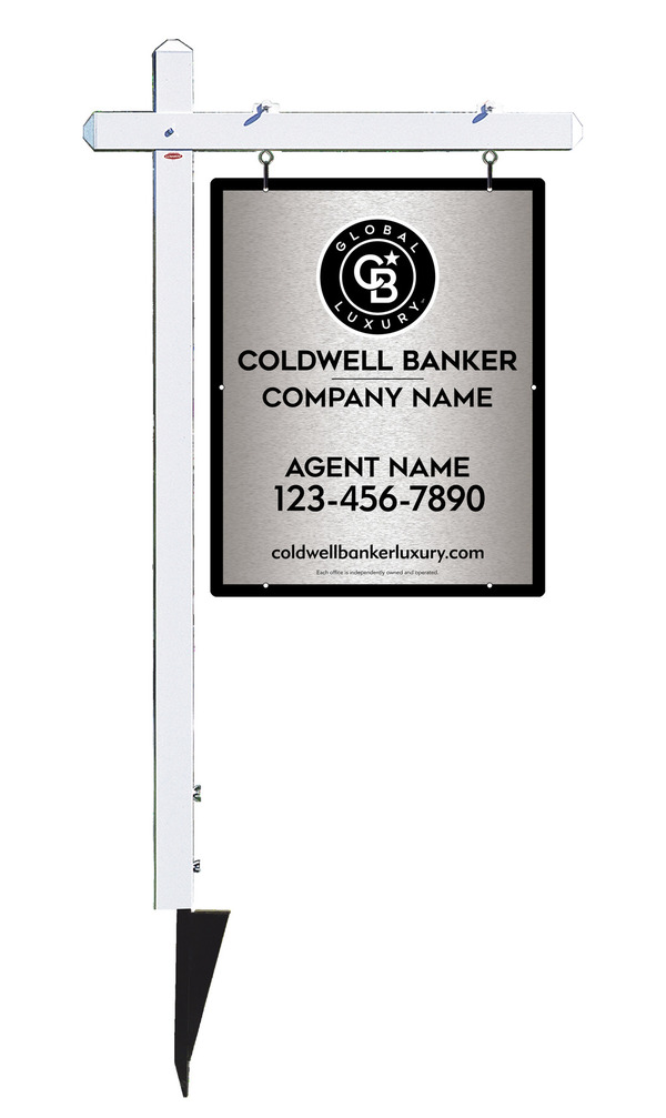 Sign Post And Agent Sign Panel Unit, 30"H X 24"W, Brushed Aluminum Composite