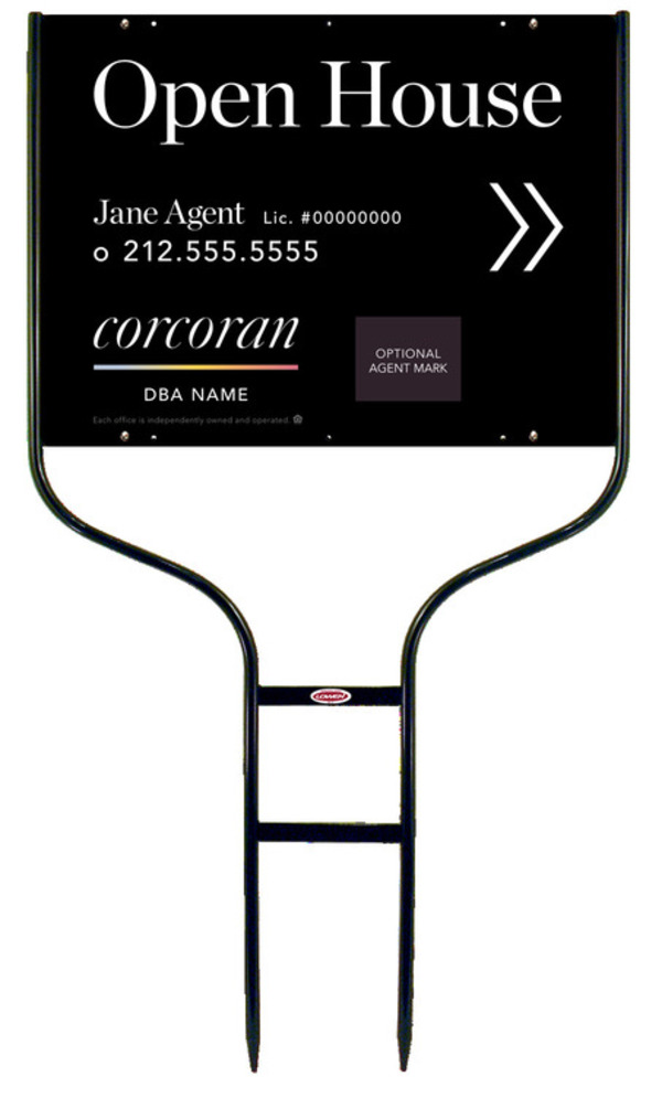 Directional Round Rod Frame And Agent Open House W/ Logo Sign Panel Unit, 18"H X 24"W,Steel