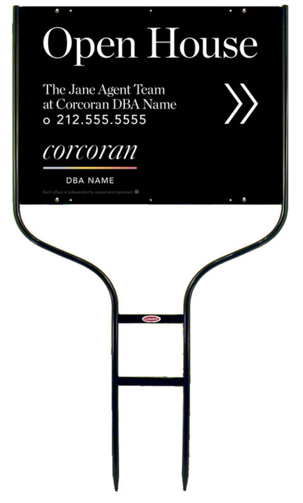 Directional Round Rod Frame And Team Name Open House Sign Panel Unit, 18"H X 24"W,Steel