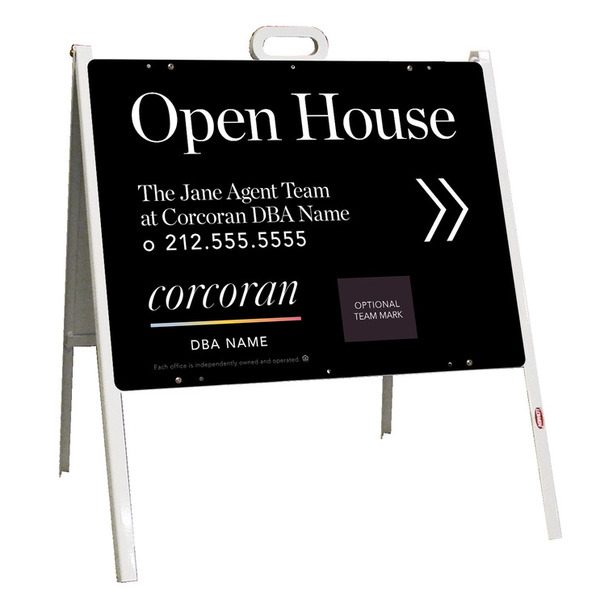 Directional Team Name Open House W/ Team Logo A-Frame And Sign Panel Unit, 18"H X 24"W, Steel