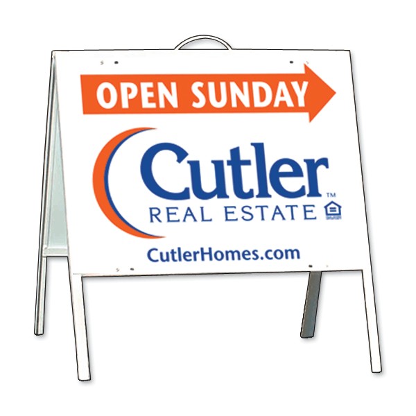 Cutler Angle Iron A-frame and Open Sunday Sign Panel Unit, .050 polyethylene 18"h x 24"w