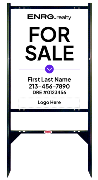 Angle Iron Frame W/ 1 Rider Inserts And Agent For Sale Sign Panel Unit, 30"H X 24"W, Steel