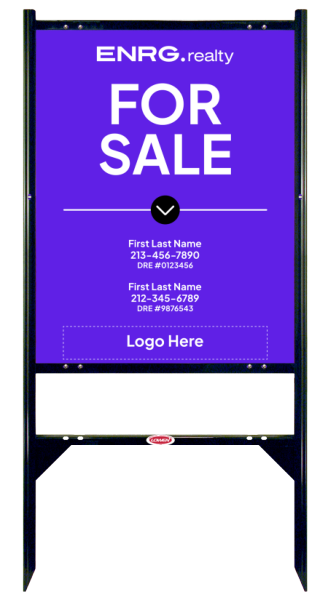 Angle Iron Frame W/ 1 Rider Inserts And Agent For Sale Sign Panel Unit, 30"H X 24"W, Steel