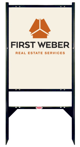 First Weber Real Estate Services Angle Iron Frame w/ 2 Rider Inserts and Office Sign Panel Unit, 30"h x 24"w, Steel