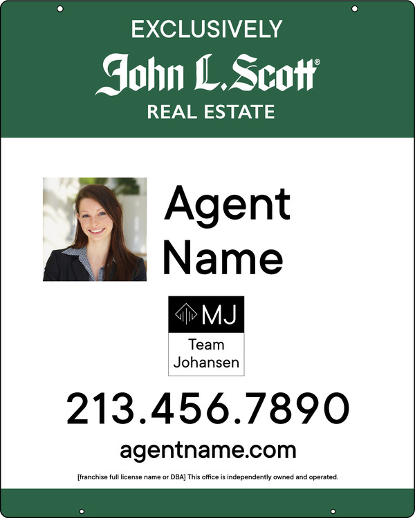 John L. Scott Hanging Agent Photo w/ Team Logo Sign Panel, 30"h x 24"w, 3MM Aluminum Composite