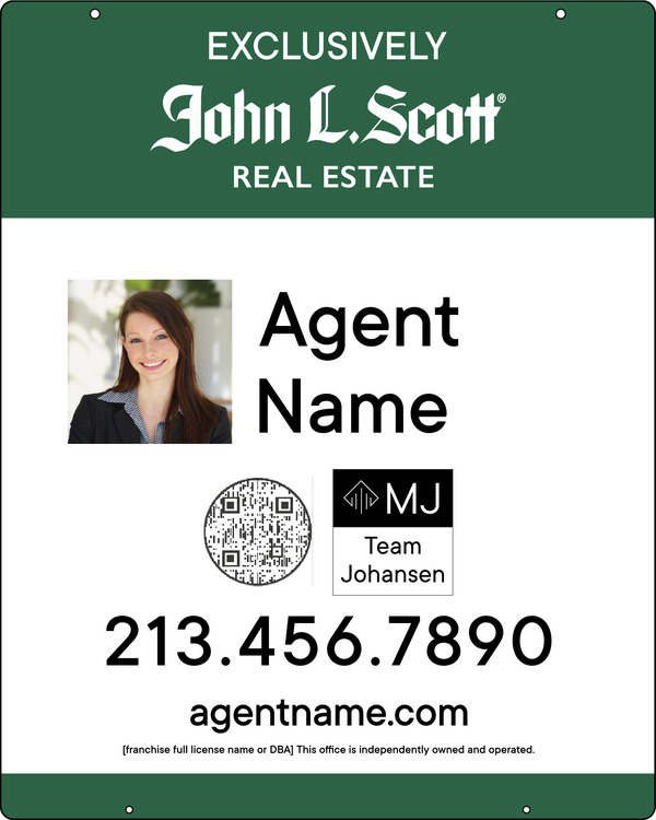 John L. Scott Hanging Agent Photo w/  QR Code &Team Logo Sign Panel, 30"h x 24"w, 3MM Aluminum Composite