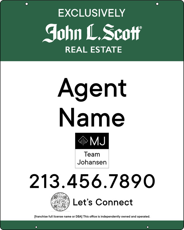 John L. Scott Hanging Agent Name w/ QR Code & Team Logo Sign Panel, 30"h x 24"w, .150 Poly