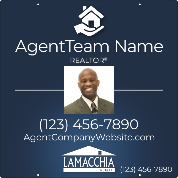 Lamacchia Agents Reflective Agent Photo Team Name w/ Logo Office Phone Hanging Sign Panel, 30"h x 30"w, 3mm Aluminum Composite