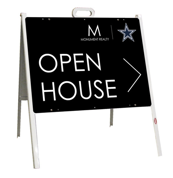 Monument Realty Angle Iron A-Frame and Open House w/ Star Sign Panel Unit, 18"h x 24"w, Steel