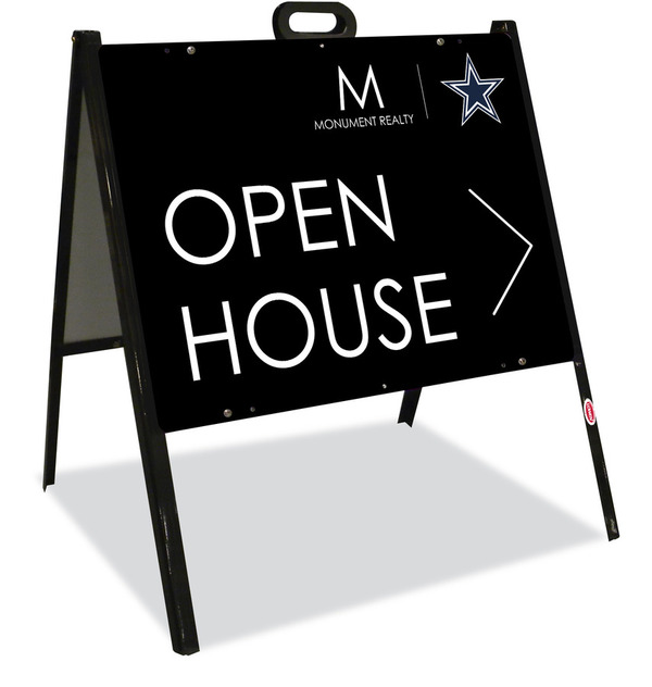 Monument Realty Angle Iron A-Frame and Open House w/ Star Sign Panel Unit, 18"h x 24"w, Steel