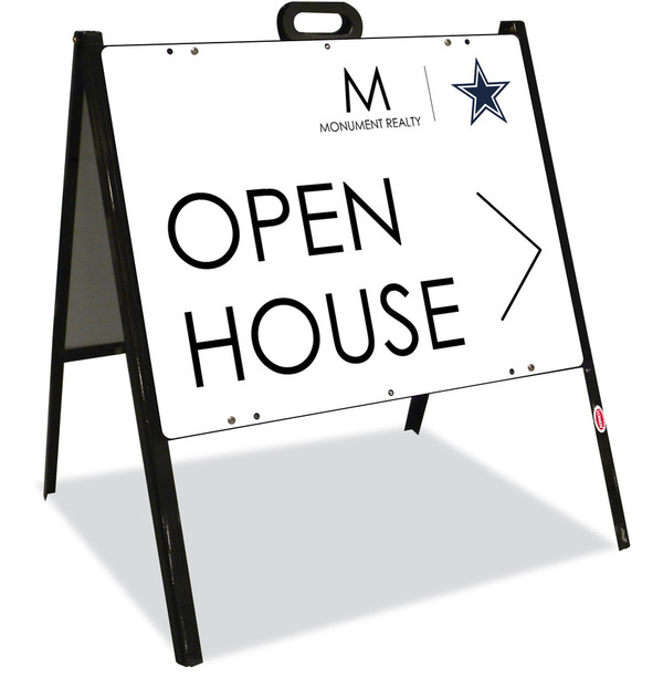 Monument Realty Angle Iron A-Frame and Open House w/ Star Sign Panel Unit, 18"h x 24"w, Steel