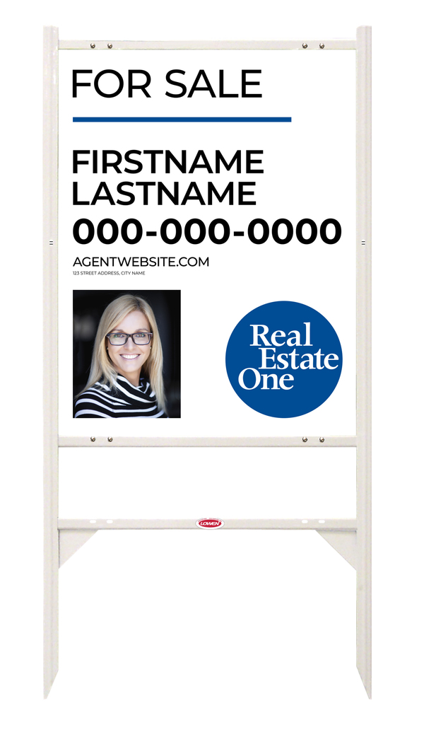 Angle Iron Frame W/ 1 Rider Inserts And Agent Photo Sign Panel Unit, 30"H X 24"W, Steel