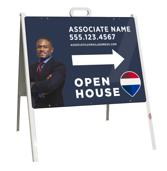 RE/MAX Angle Iron A-Frame and Open House Associate Name w/ Cut Out Photo Sign Panel Unit, 18"h x 24"w, 24 ga steel