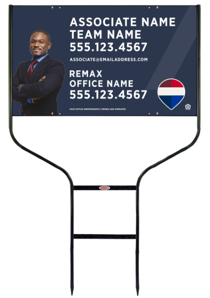 RE/MAX Reflective Round Rod Frame and Associate Name, Team Name w/ Cut Out Photo Sign Photo Panel Unit, 18"h x 30"w, Steel