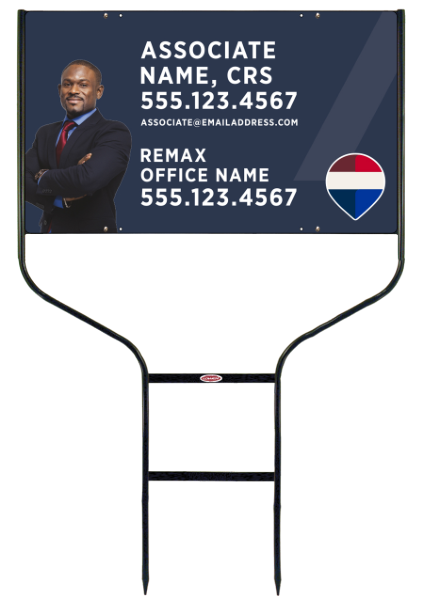 RE/MAX Reflective Round Rod Frame and Associate Name, CRS w/ Cut Out Photo Sign Photo Panel Unit, 18"h x 30"w, Steel