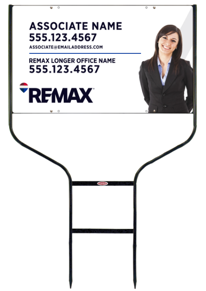 RE/MAX Reflective Round Rod Frame and Associate Name w/ Cut Out Photo Sign Photo Panel Unit, 18"h x 30"w, Steel
