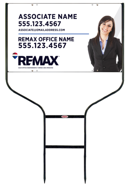 RE/MAX Reflective Round Rod Frame and Associate Name w/ Cut Out Photo Sign Photo Panel Unit, 18"h x 30"w, Steel