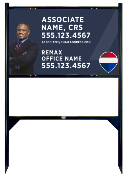 RE/MAX Reflective Angle Iron Frame and Associate Name, CRS w/ Cut Out Photo Sign Panel Unit, 18"h x 30"w, Steel