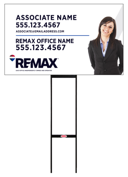RE/MAX Sentry Round Rod H-Stake Frame and Associate Name w/  Cut Out Photo Sign Panel, 18h x 30w, 10mm Corrugated