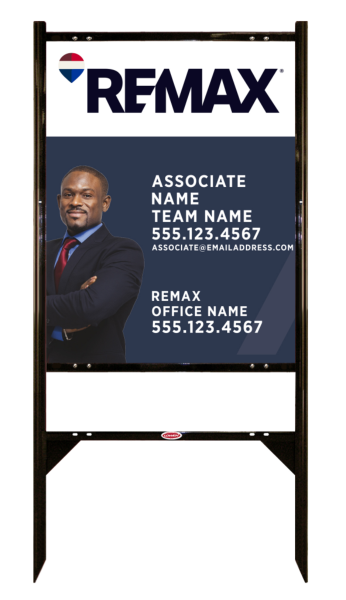 RE/MAX Angle Iron Frame and Associate Name, Team Name w/ Cut Out Photo Sign Panel unit, 30"h x 24"w, Steel