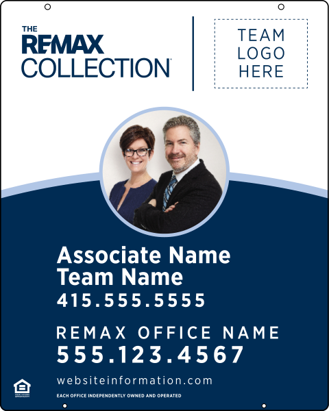 RE/MAX Collection Associate Name, Team Name w/ Photo & Logo  Hanging Sign Panel, 30"h x 24"w, 3mm Aluminum
