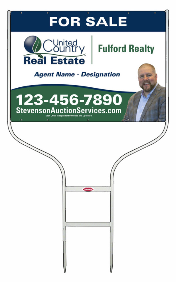 United Country Real Estate Round Rod Frame and Agent Sign Panel Unit, 20"h x 28"w, Steel