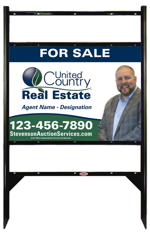 United Country Real Estate Angle Iron Frame w/ Two Rider Inserts and Photo Sign Panel Unit, 20"h x 28"w, Steel
