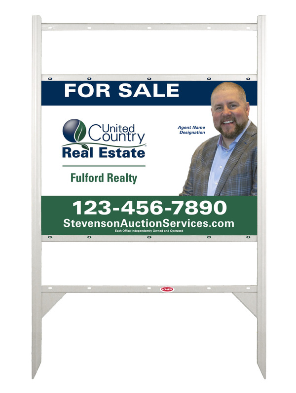 United Country Real Estate Angle Iron Frame w/ Two Rider Inserts and Photo Sign Panel Unit, 20"h x 28"w, Steel