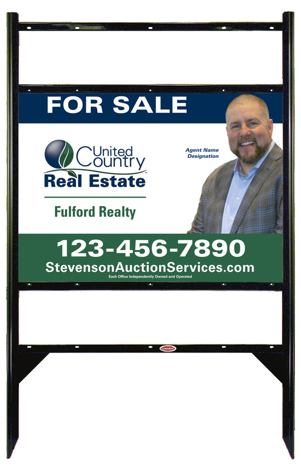 United Country Real Estate Angle Iron Frame w/ Two Rider Inserts and Photo Sign Panel Unit, 20"h x 28"w, Steel