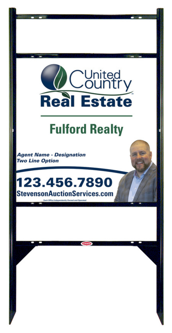 United Country Real Estate Angle Iron Frame w/ Two Rider Inserts and Photo Sign Panel Unit, 24"h x 24"w, Steel