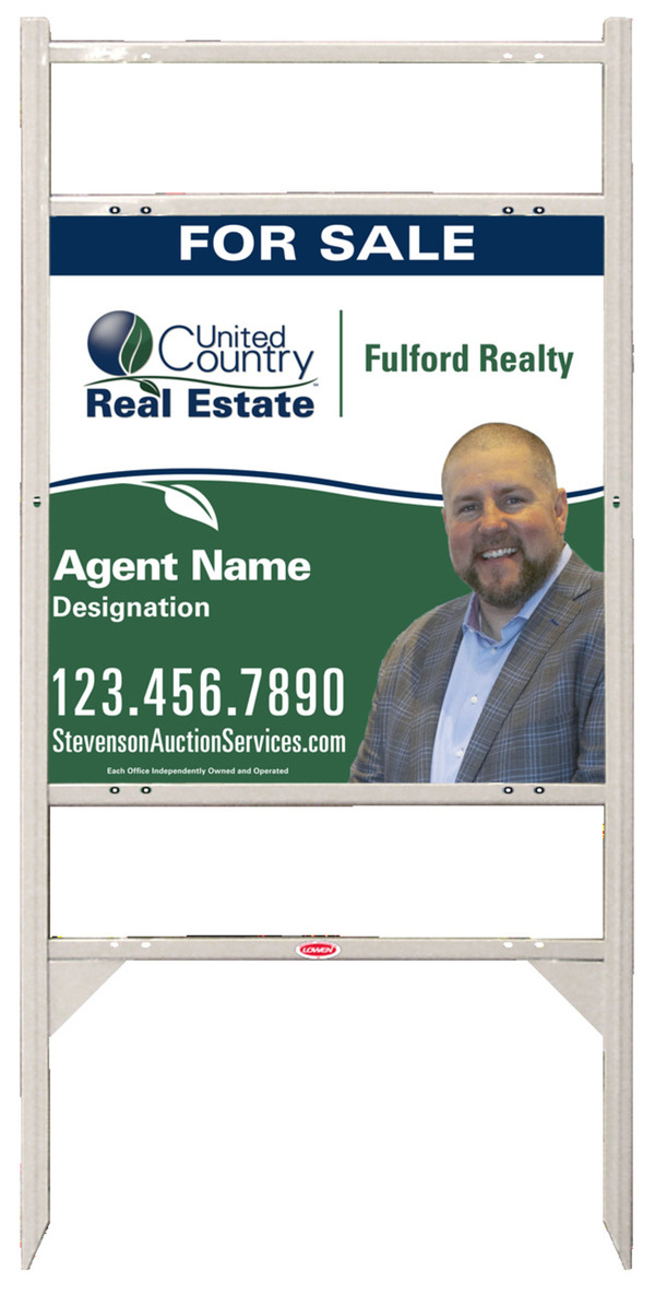 United Country Real Estate Angle Iron Frame w/ Two Rider Inserts and Photo Sign Panel Unit, 24"h x 24"w, Steel